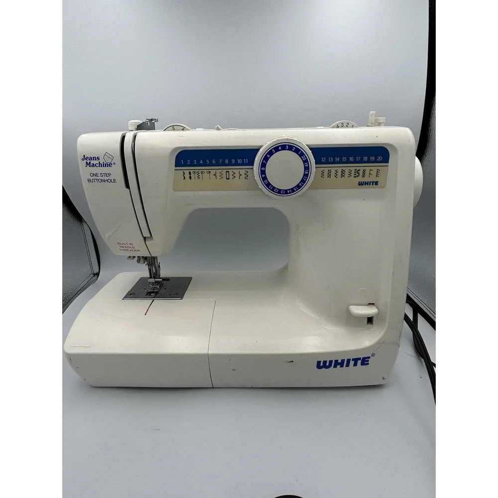 White Jeans Machine Sewing Machine With Foot Pedal Model 4042 Works W/ Manual